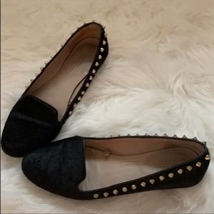 Zara Spike Stud Calf Hair Loafers